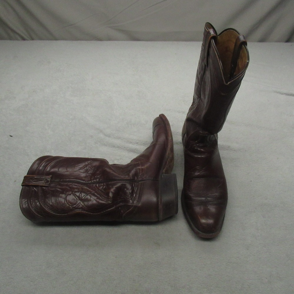 Dan Post Mens‎ 9 Cowboy Boots Brown Leather Western Pull-On Heeled USA Made VTG